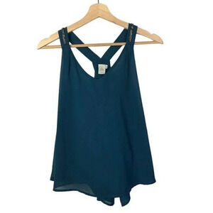 Paper Crane Teal Blue Beaded Strap Chiffon Tank Top M
